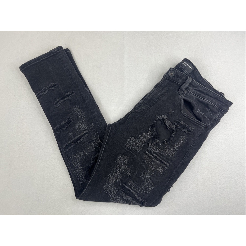 Cult of Individuality Mens 35x30 Black Punk Super Skinny Distressed Jeans